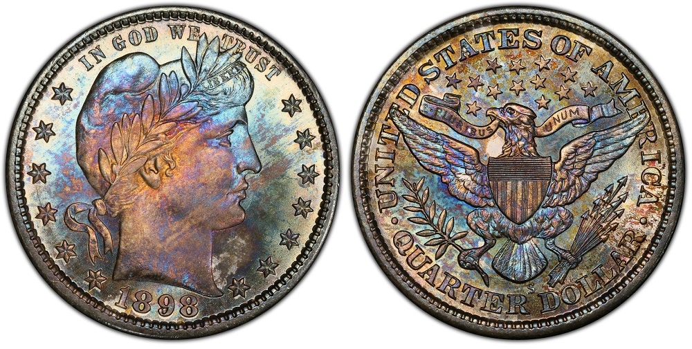 Historical mint facility or group of 1898 Barber Quarters from Philadelphia, New Orleans, and San Francisco mints